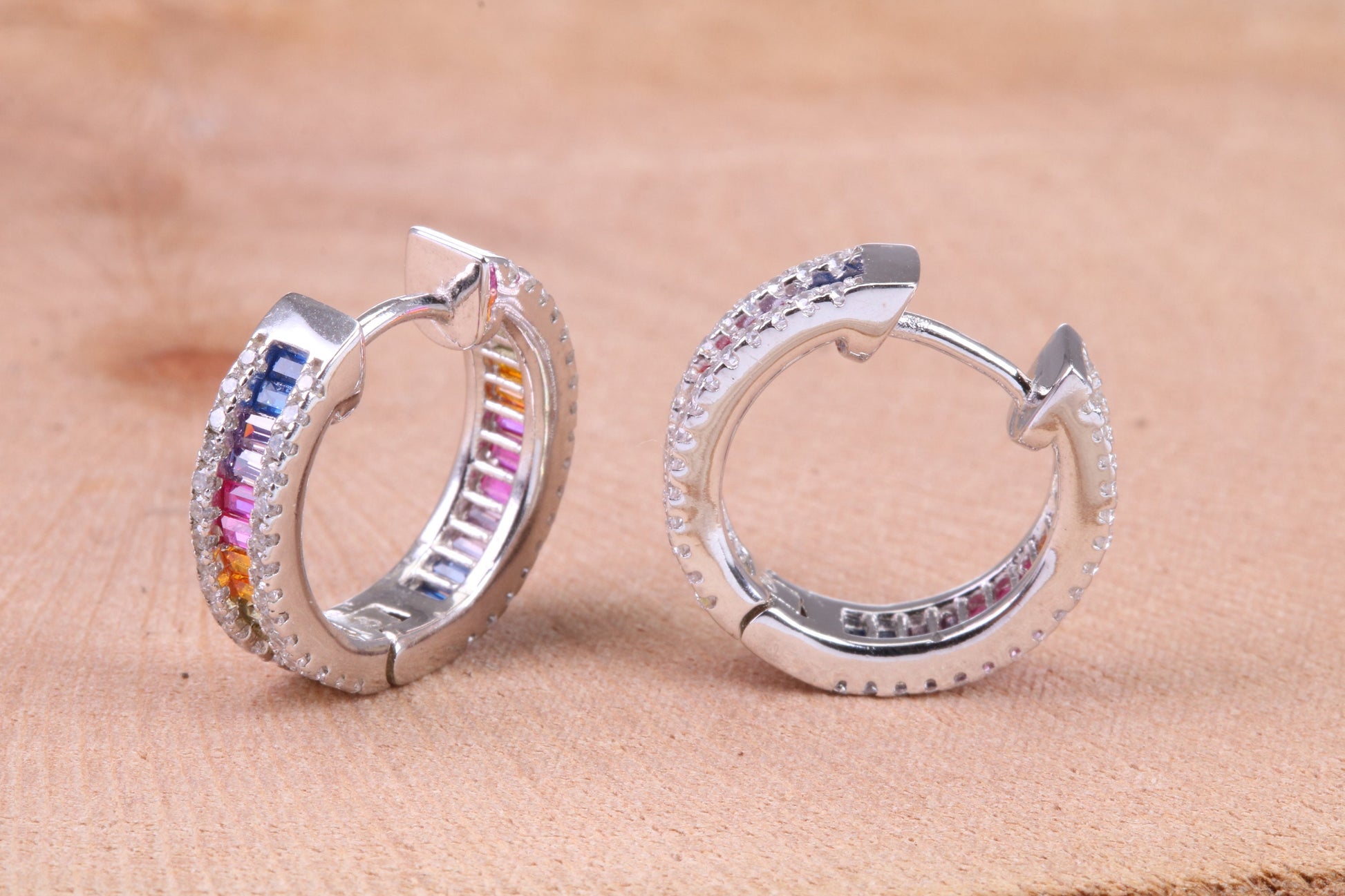 Half Hoop Rainbow Colour Cubic Zirconia set Earrings, Very Dressy, Made from Solid 925 Grade Sterling Silver