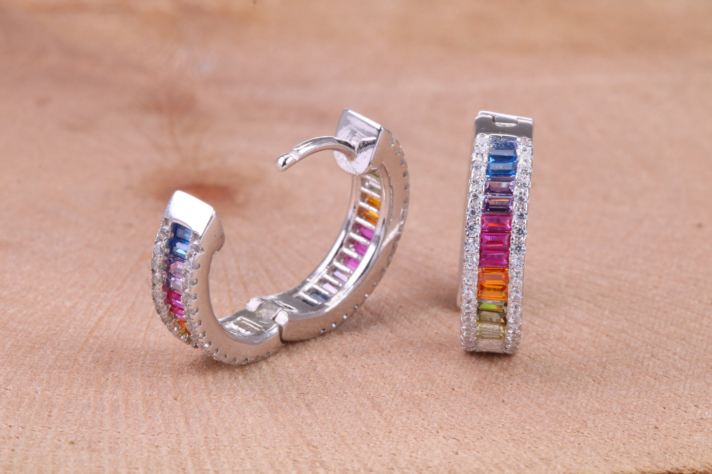 Half Hoop Rainbow Colour Cubic Zirconia set Earrings, Very Dressy, Made from Solid 925 Grade Sterling Silver