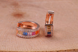 Half Hoop Rainbow Colour Cubic Zirconia set Earrings, Very Dressy, Made from Solid 925 Grade Sterling Silver, Rose Gold Plated