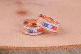Half Hoop Rainbow Colour Cubic Zirconia set Earrings, Very Dressy, Made from Solid 925 Grade Sterling Silver, Rose Gold Plated