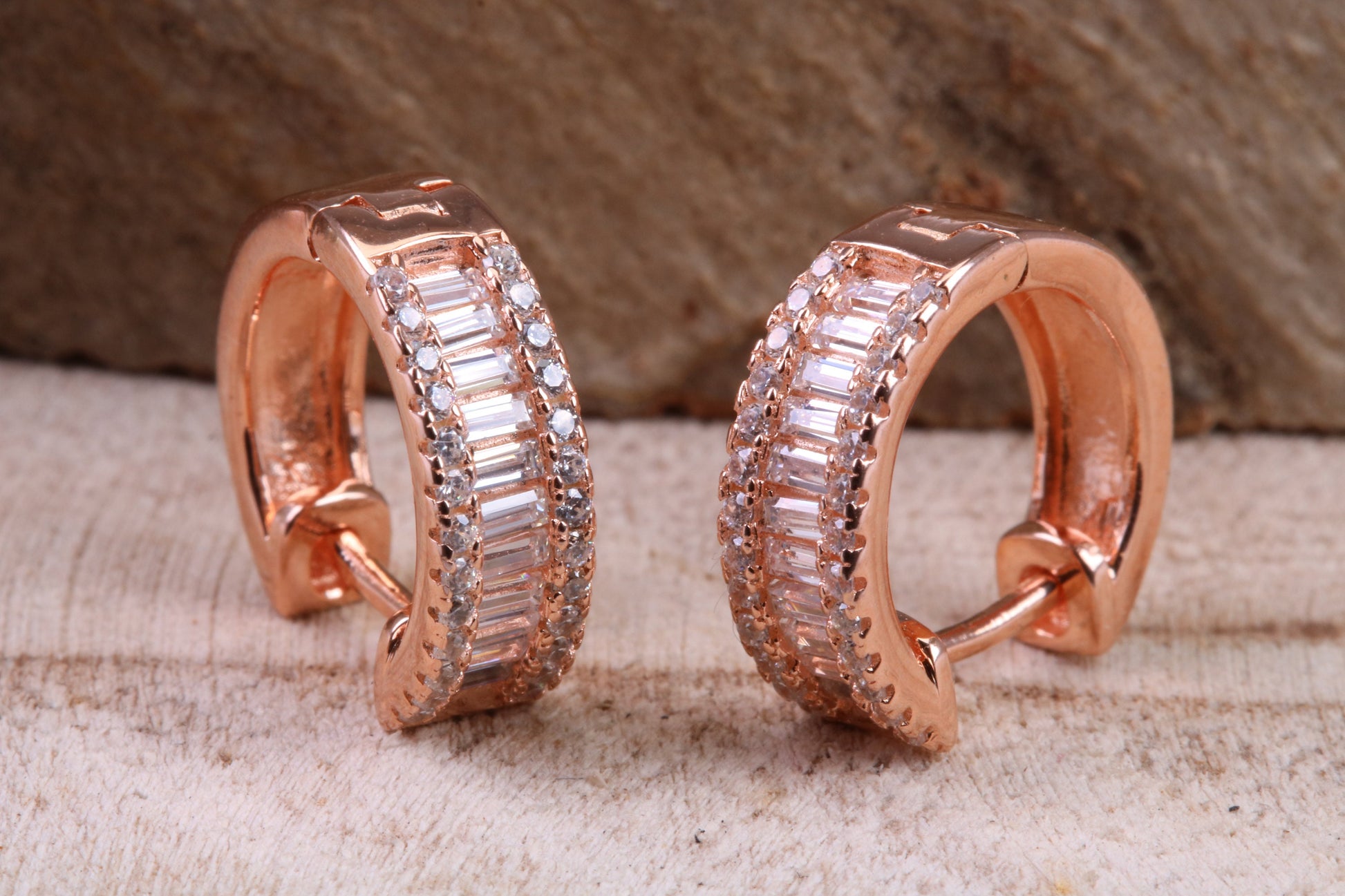 Half Hoop Cubic Zirconia set Earrings, Very Dressy, Made from Solid 925 Grade Sterling Silver, Rose Gold Plated