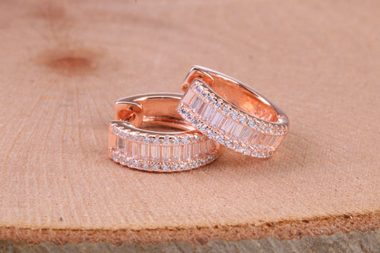 Half Hoop Cubic Zirconia set Earrings, Very Dressy, Made from Solid 925 Grade Sterling Silver, Rose Gold Plated