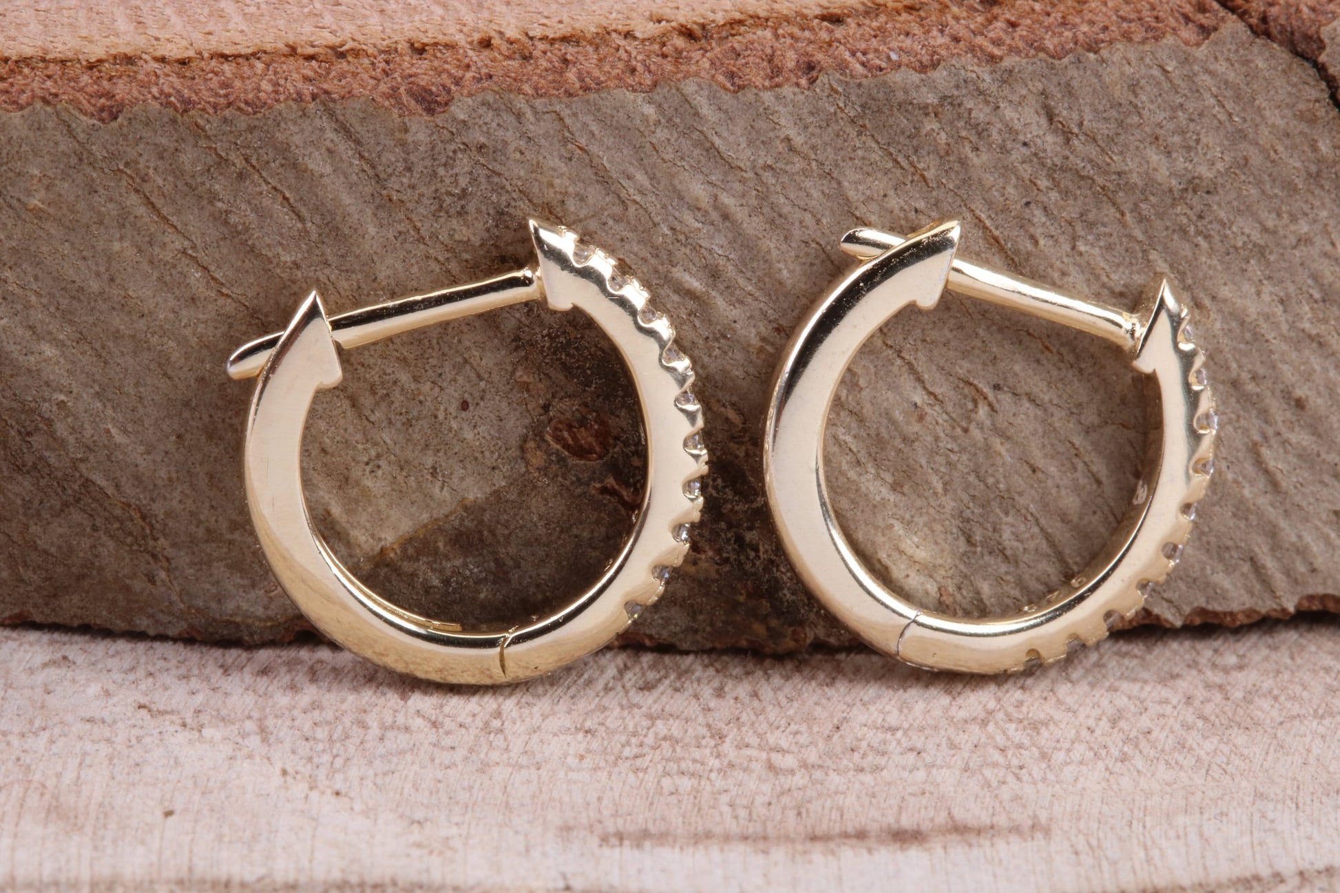 Dainty Half Hoop Cubic Zirconia set Earrings, Very Dressy, Made from Solid 925 Grade Sterling Silver, Yellow Gold Plated