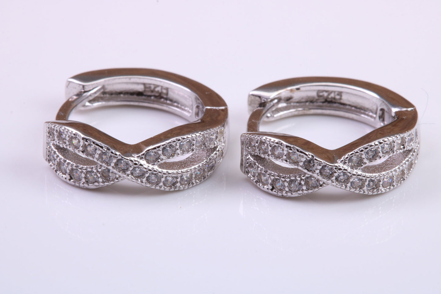 Cubic Zirconia set Hoop Earrings, Very Dressy, Made from Solid 925 Grade Sterling Silver