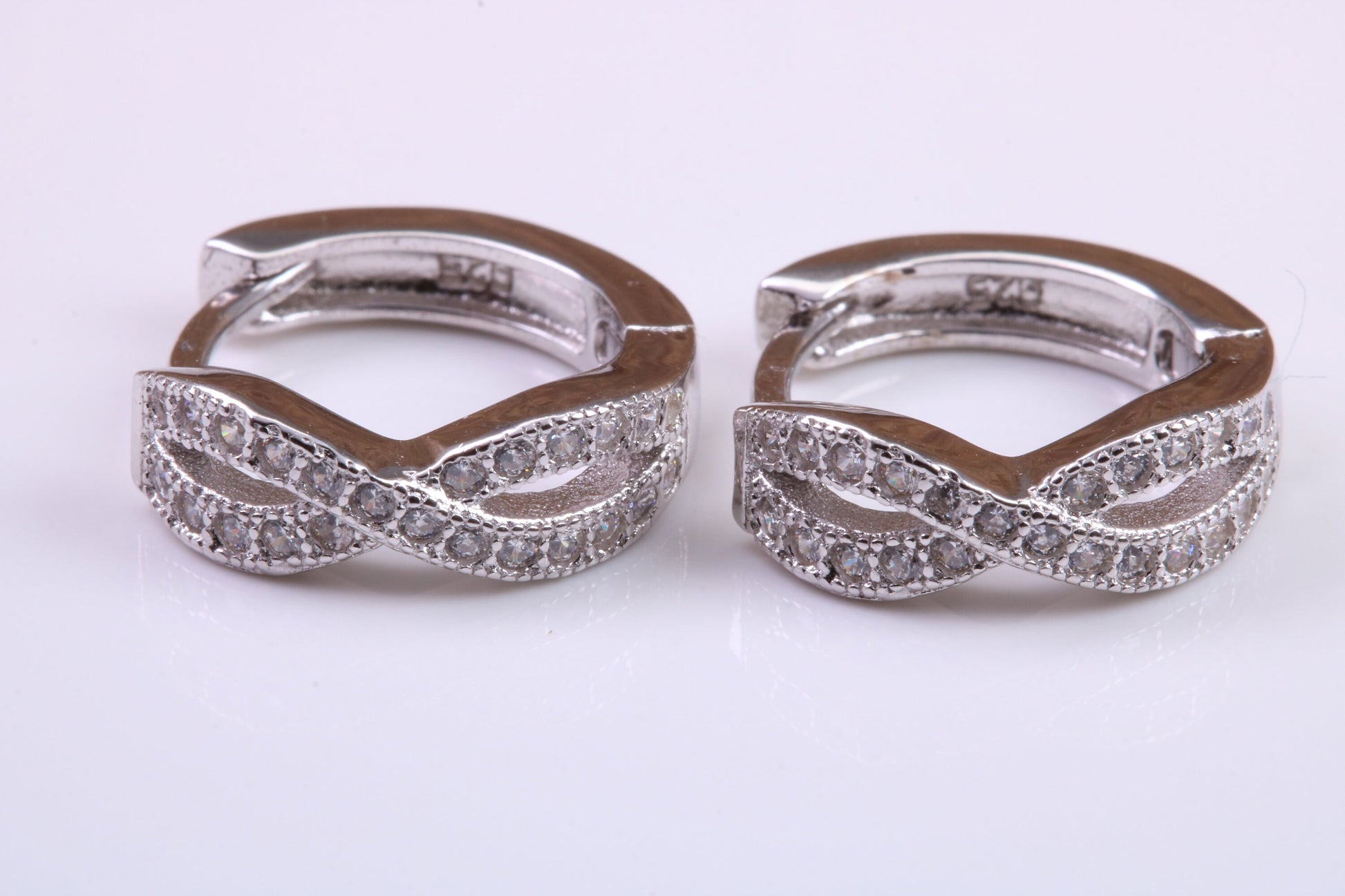 Cubic Zirconia set Hoop Earrings, Very Dressy, Made from Solid 925 Grade Sterling Silver