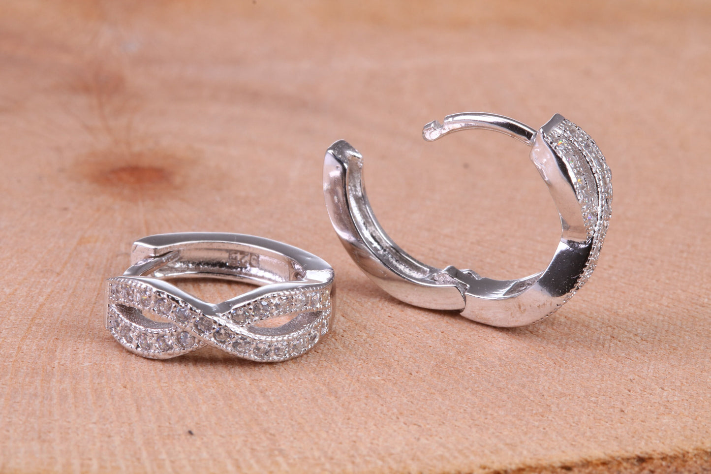 Cubic Zirconia set Hoop Earrings, Very Dressy, Made from Solid 925 Grade Sterling Silver