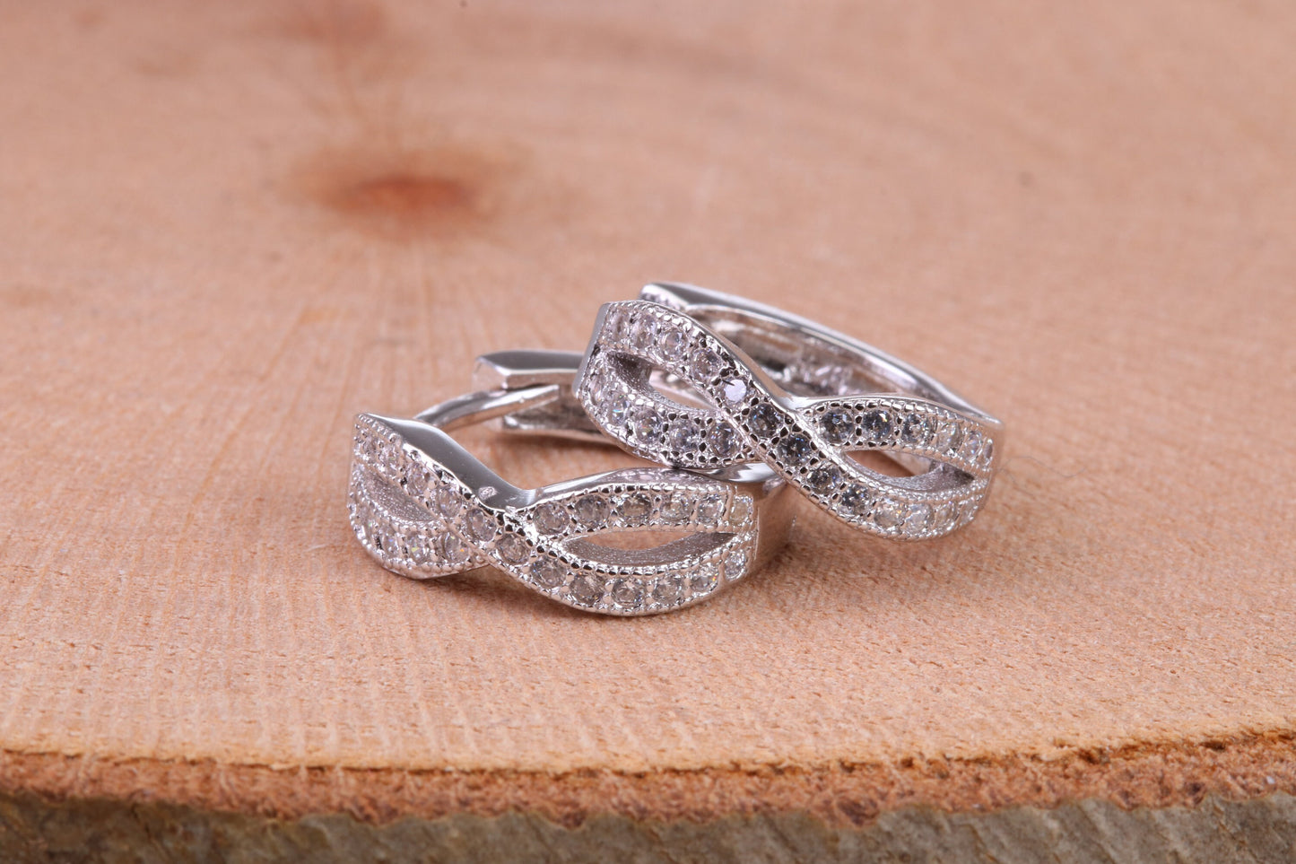 Cubic Zirconia set Hoop Earrings, Very Dressy, Made from Solid 925 Grade Sterling Silver