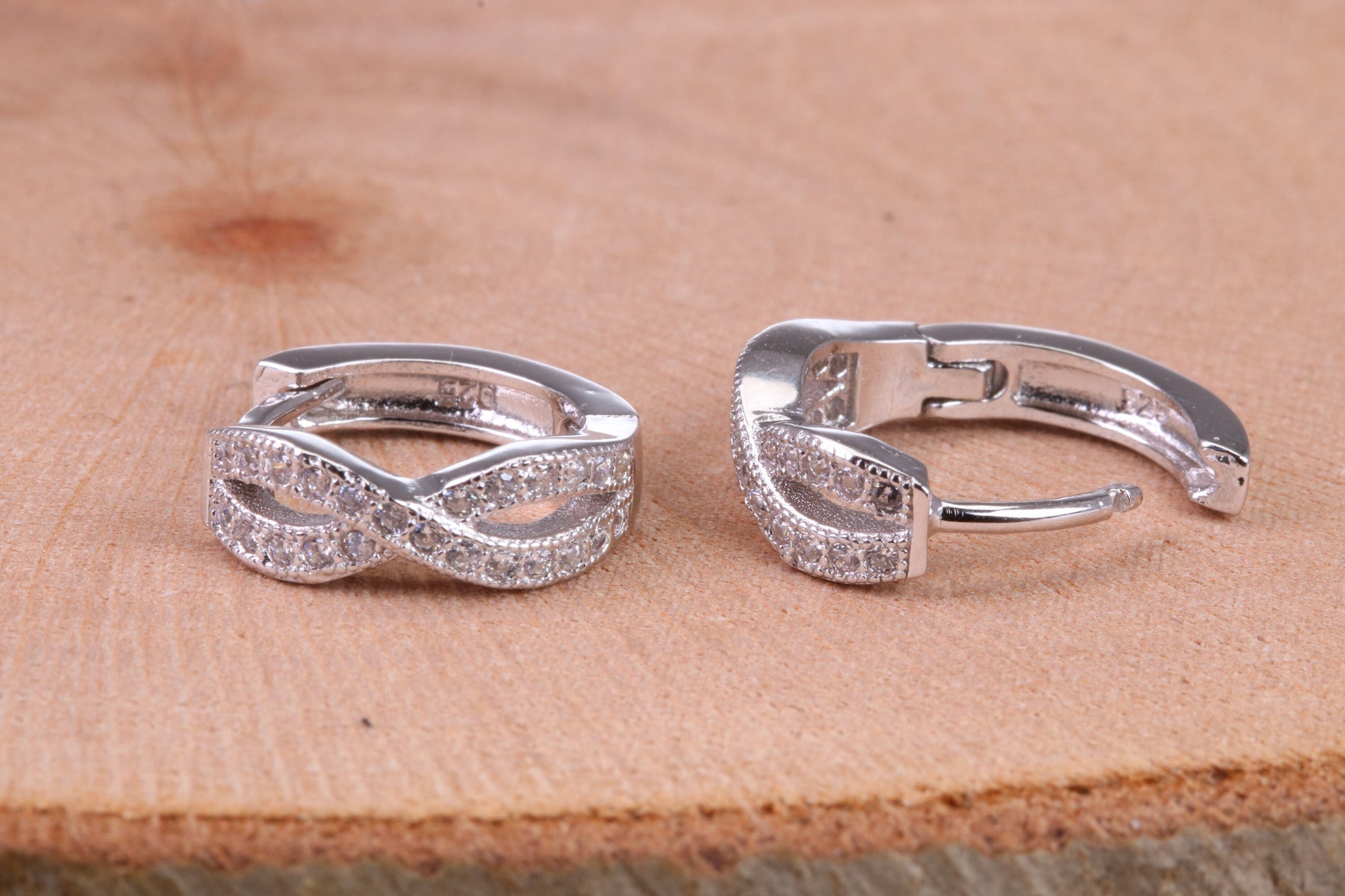 Cubic Zirconia set Hoop Earrings, Very Dressy, Made from Solid 925 Grade Sterling Silver