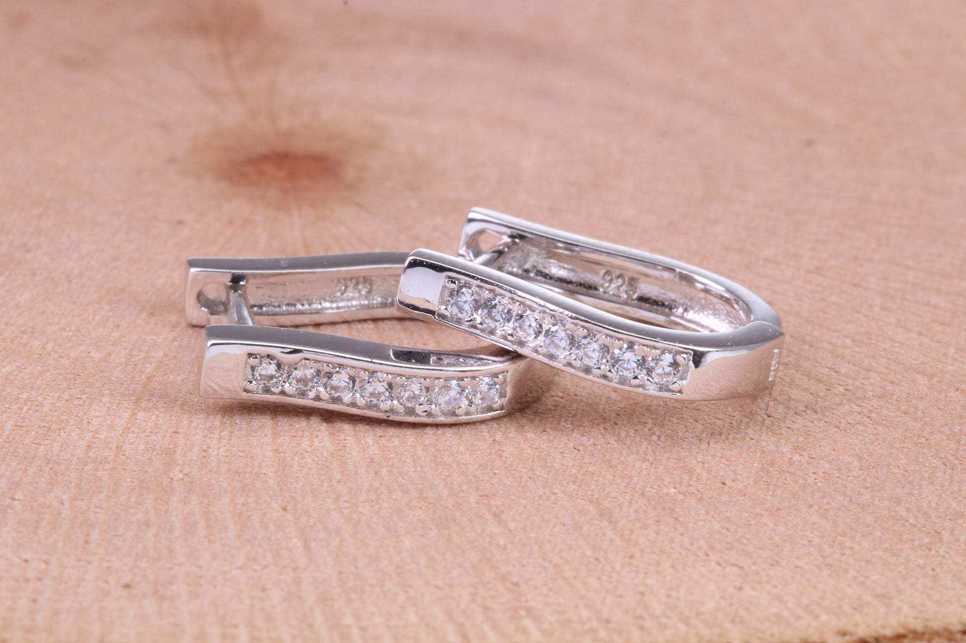 Cubic Zirconia set Hoop Earrings, Very Dressy, Made from Solid 925 Grade Sterling Silver