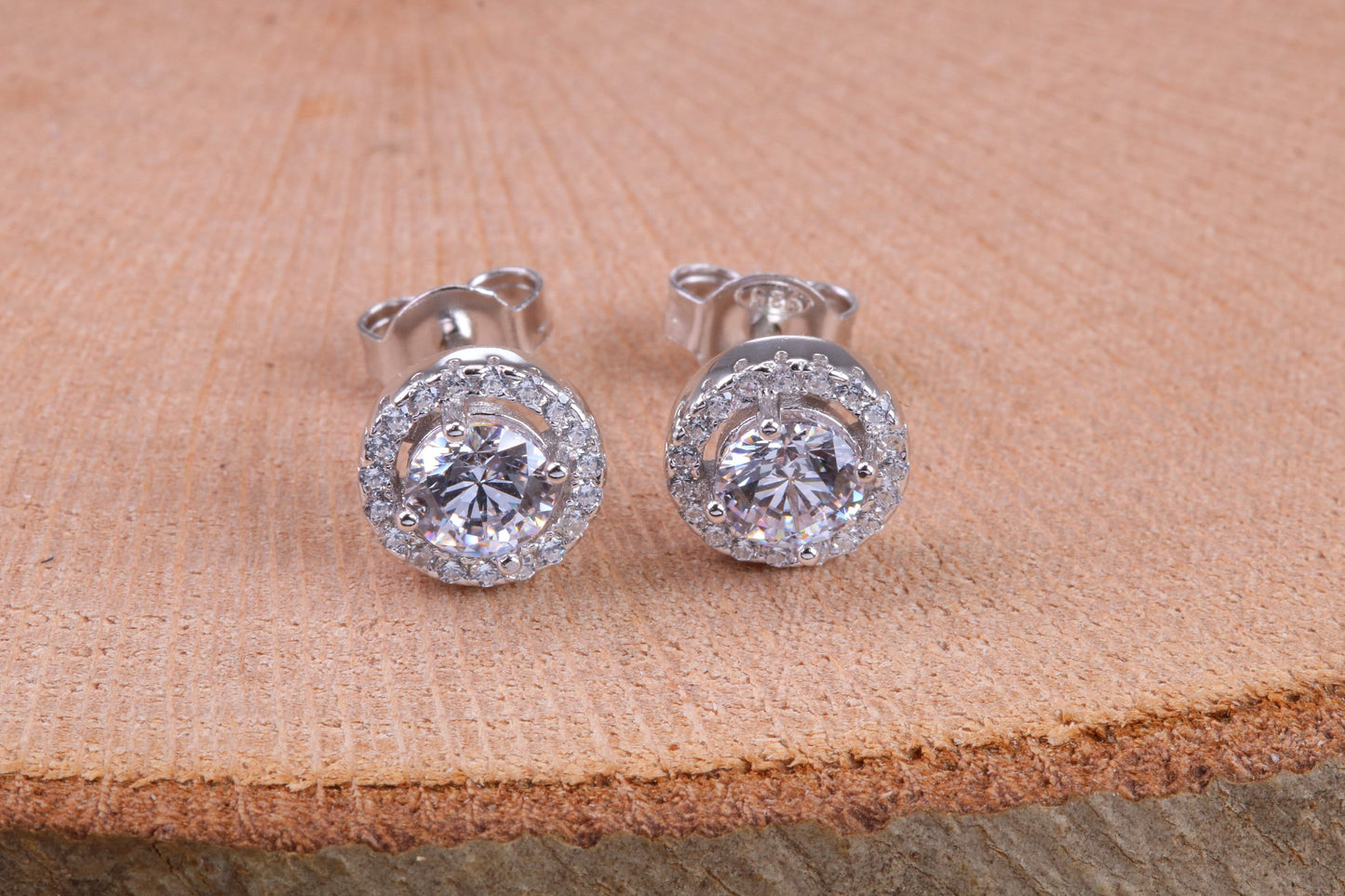 8 mm Round Cluster Cubic Zirconia set Earrings, Very Dressy, Made from Solid 925 Grade Sterling Silver