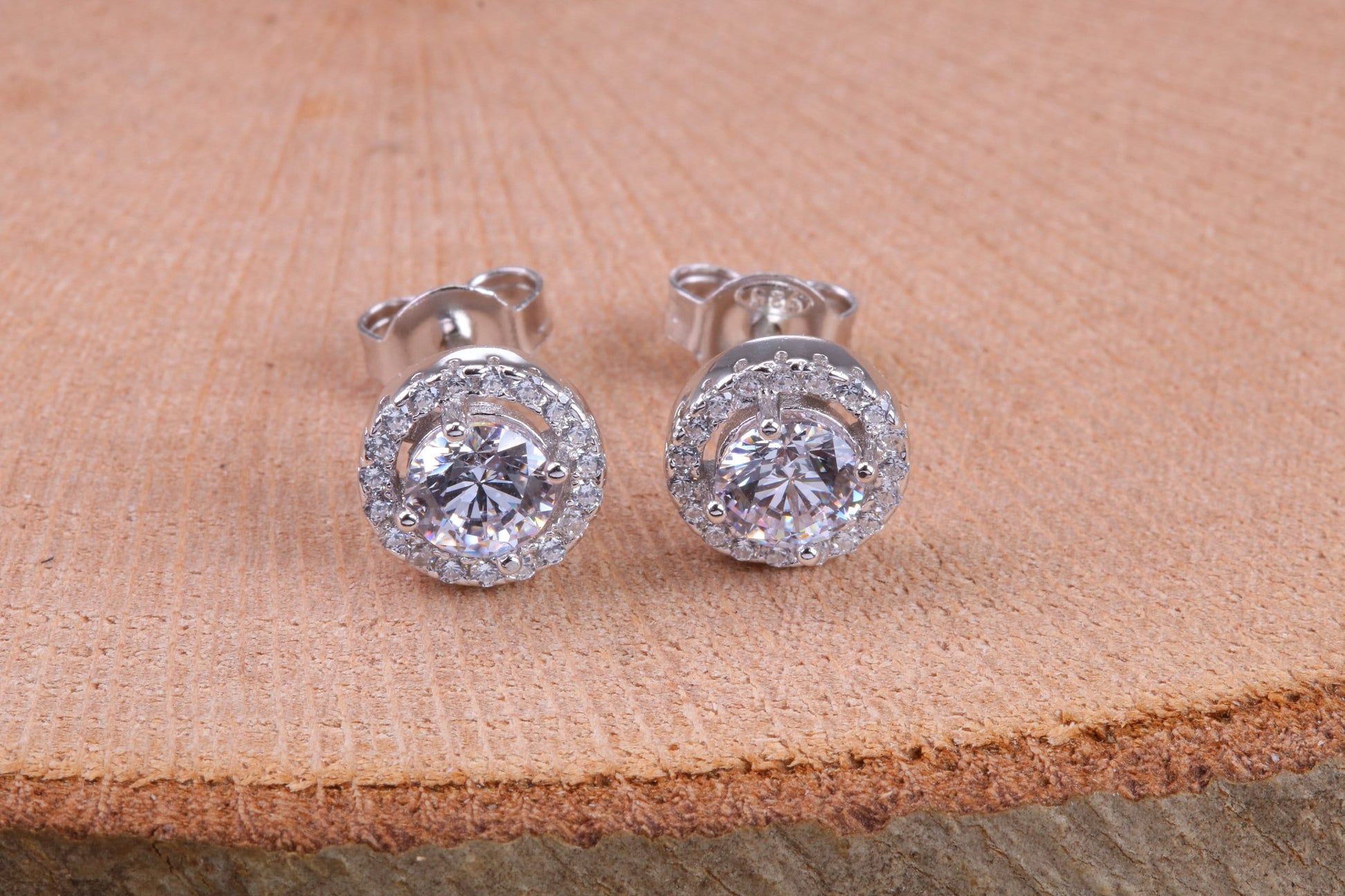 8 mm Round Cluster Cubic Zirconia set Earrings, Very Dressy, Made from Solid 925 Grade Sterling Silver