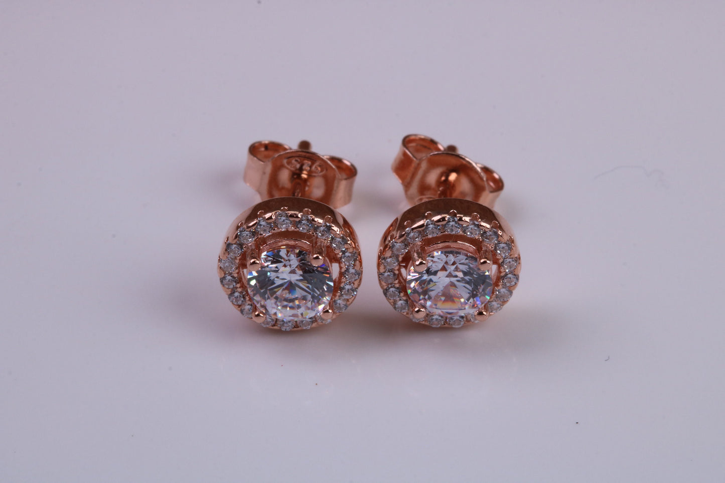 8 mm Round Cluster Cubic Zirconia set Earrings, Very Dressy, Made from Solid 925 Grade Sterling Silver, Rose Gold Plated