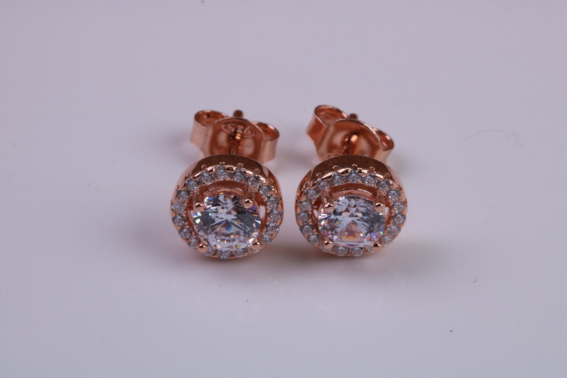 8 mm Round Cluster Cubic Zirconia set Earrings, Very Dressy, Made from Solid 925 Grade Sterling Silver, Rose Gold Plated