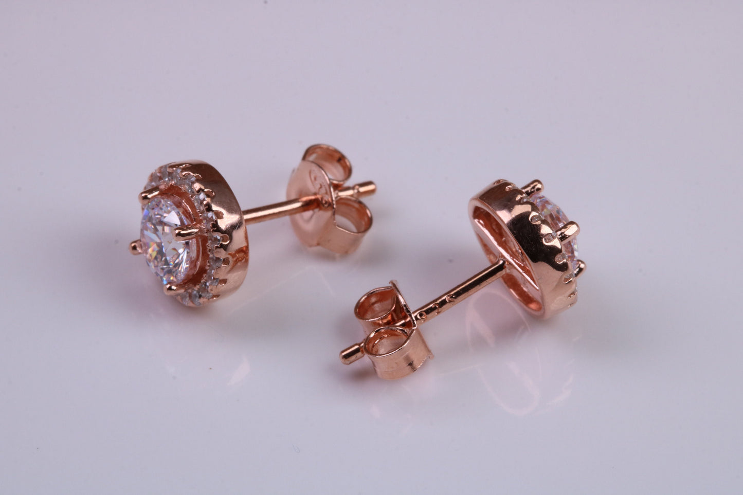 8 mm Round Cluster Cubic Zirconia set Earrings, Very Dressy, Made from Solid 925 Grade Sterling Silver, Rose Gold Plated