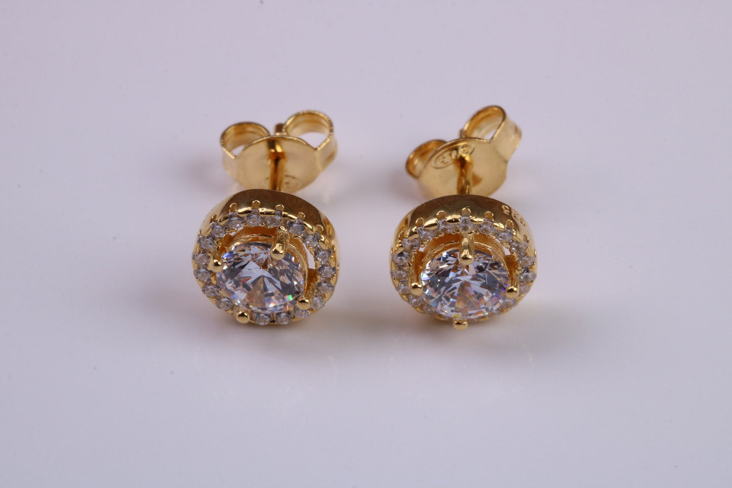 8 mm Round Cluster Cubic Zirconia set Earrings, Very Dressy, Made from Solid 925 Grade Sterling Silver, Yellow Gold Plated