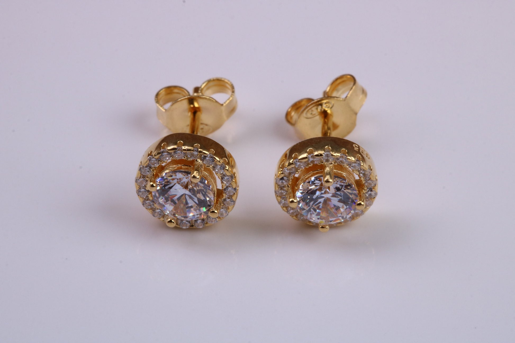 8 mm Round Cluster Cubic Zirconia set Earrings, Very Dressy, Made from Solid 925 Grade Sterling Silver, Yellow Gold Plated