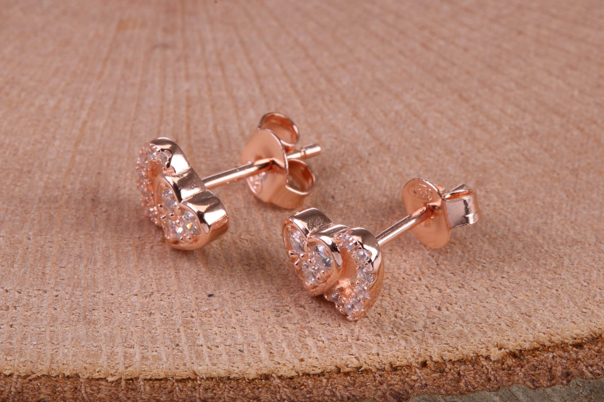 Double Love Heart Shaped Cubic Zirconia set Earrings, Very Dressy, Made from Solid 925 Grade Sterling Silver, Rose Gold Plated