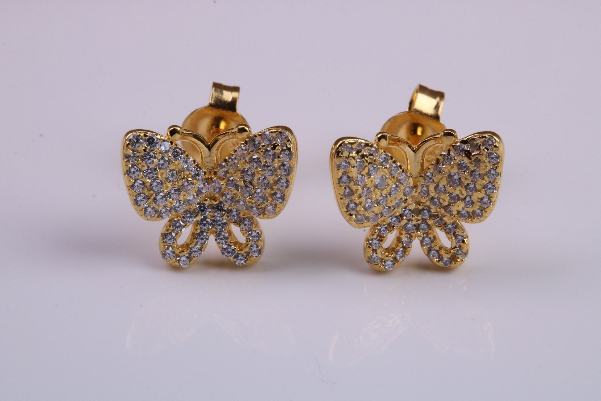 Butterfly Cubic Zirconia set Earrings, Very Dressy, Made from Solid 925 Grade Sterling Silver, Yellow Gold Plated