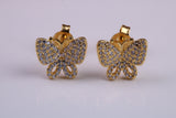 Butterfly Cubic Zirconia set Earrings, Very Dressy, Made from Solid 925 Grade Sterling Silver, Yellow Gold Plated