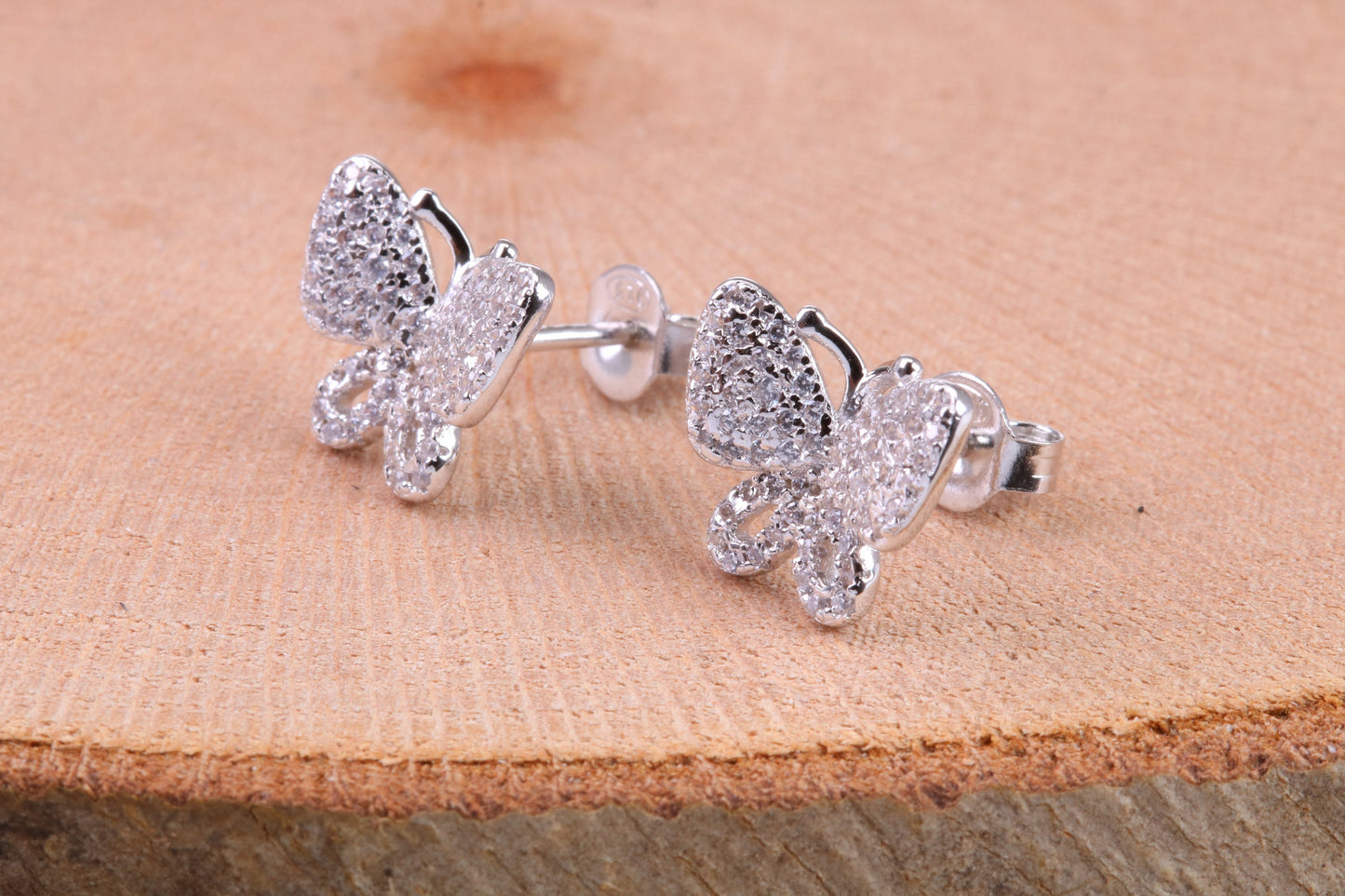 Butterfly Cubic Zirconia set Earrings, Very Dressy, Made from Solid 925 Grade Sterling Silver