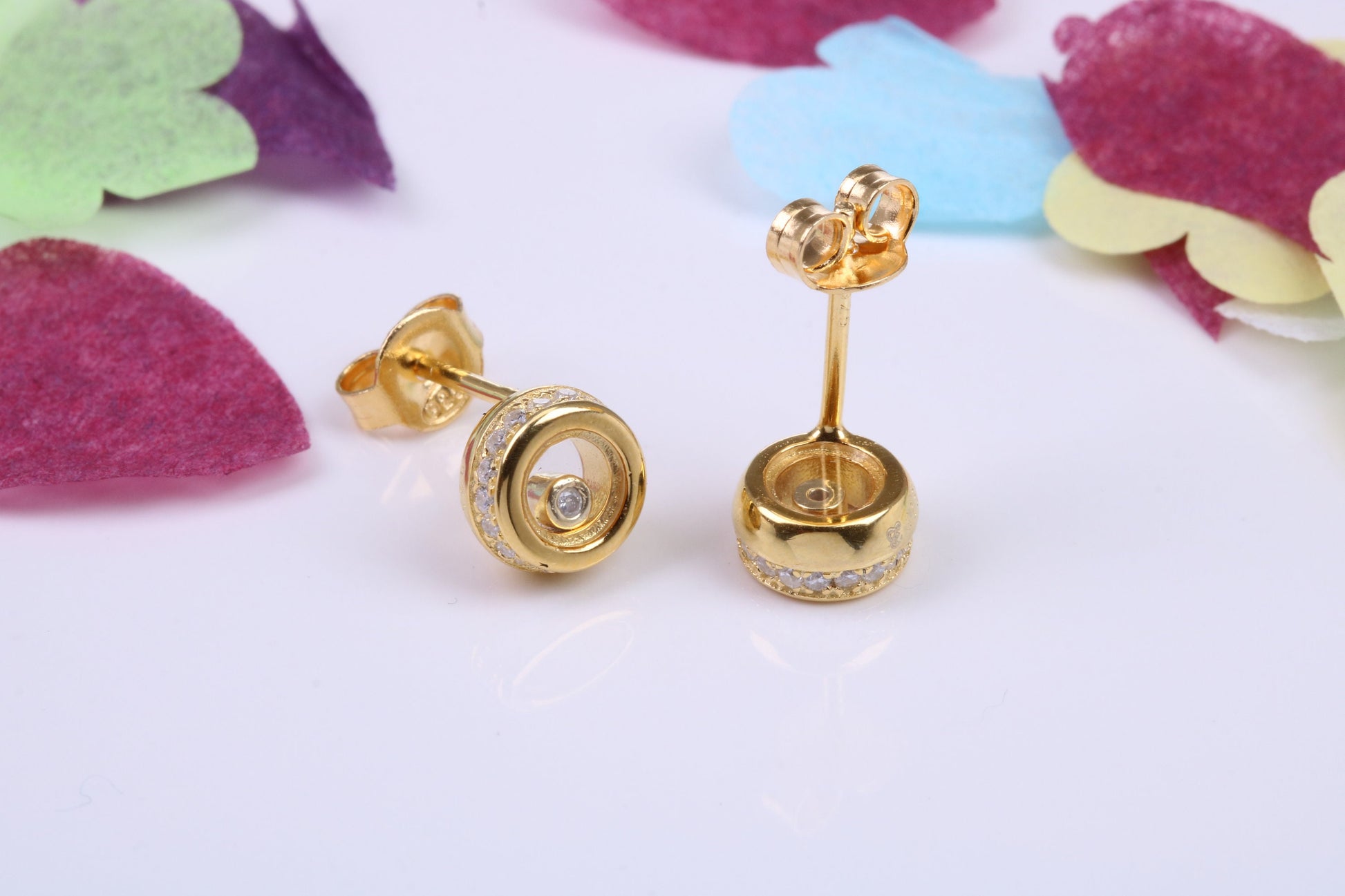 7 mm Round Cubic Zirconia set Earrings, Very Dressy, Made from Solid 925 Grade Sterling Silver, Yellow Gold Plated