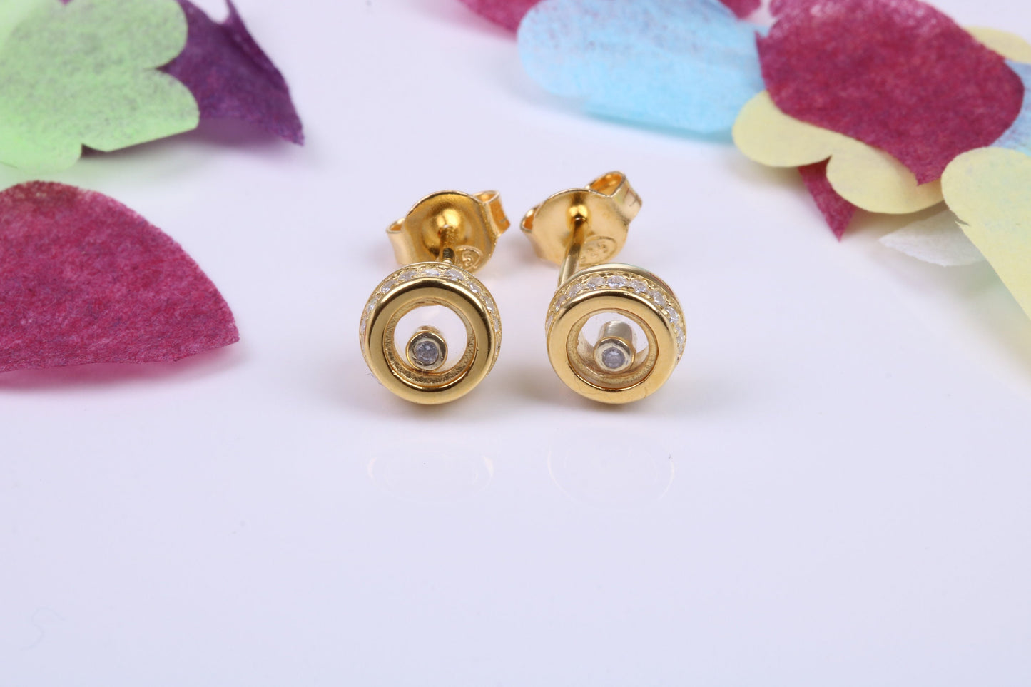 7 mm Round Cubic Zirconia set Earrings, Very Dressy, Made from Solid 925 Grade Sterling Silver, Yellow Gold Plated