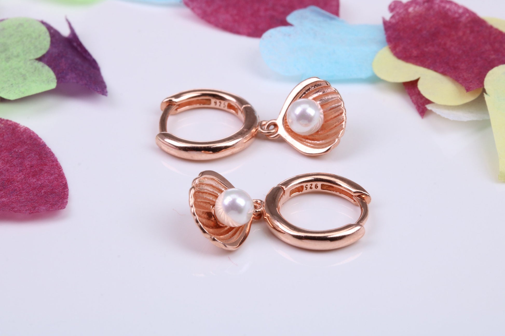 Pearl set Dropper Earrings, Cubic Zirconia set, Made from Solid 925 Grade Sterling Silver. Rose Gold Plated