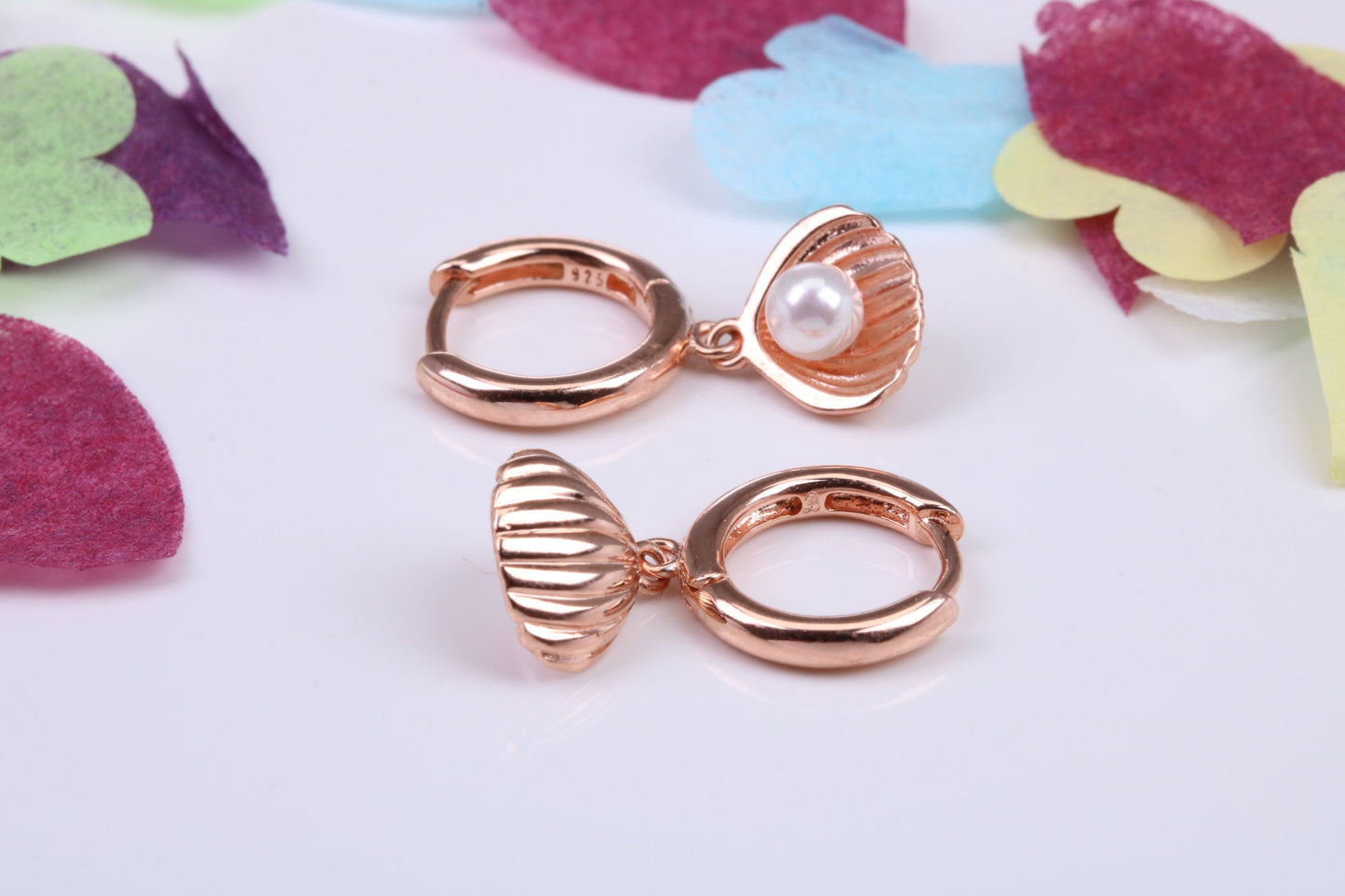 Pearl set Dropper Earrings, Cubic Zirconia set, Made from Solid 925 Grade Sterling Silver. Rose Gold Plated