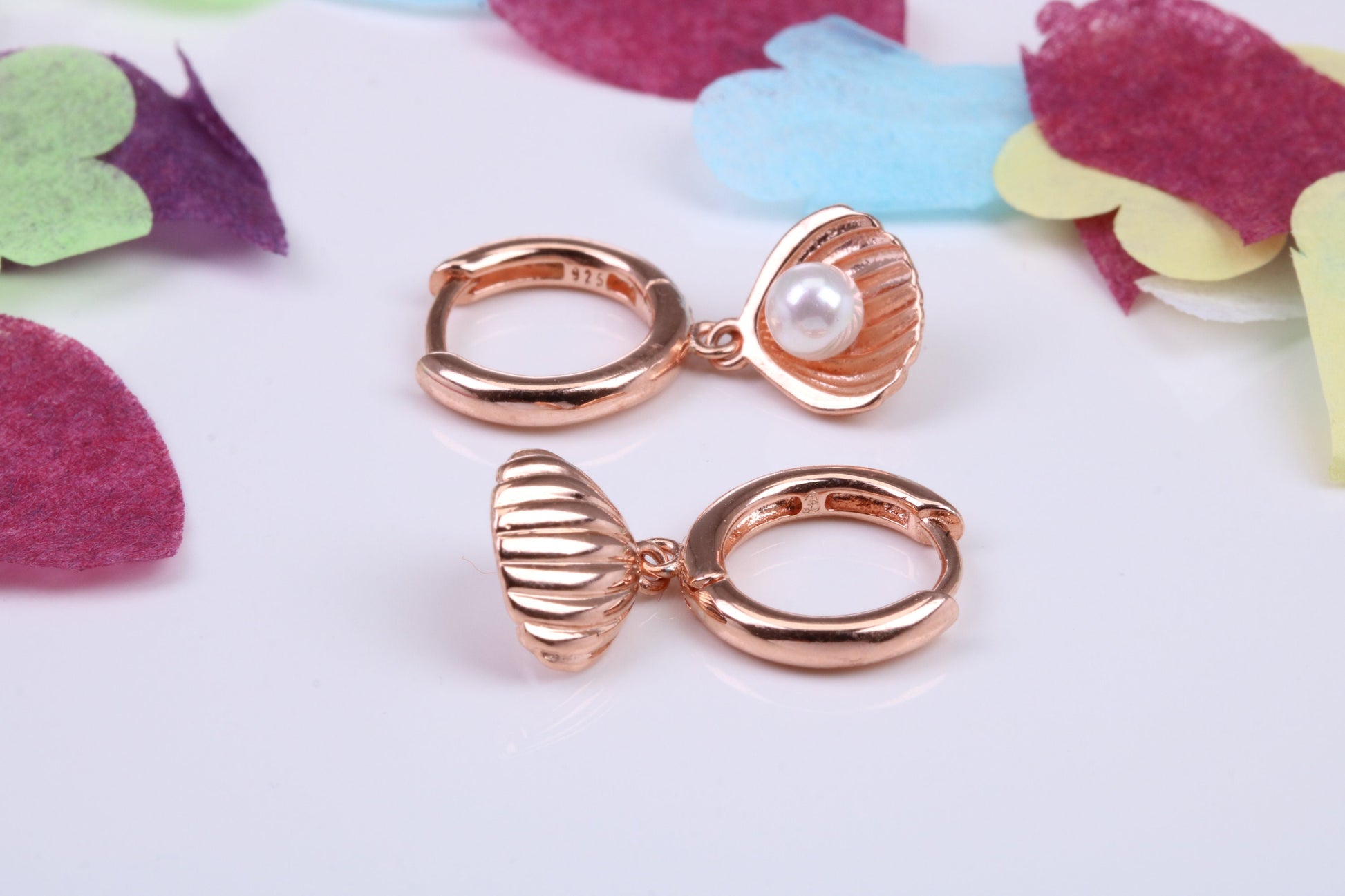 Pearl set Dropper Earrings, Cubic Zirconia set, Made from Solid 925 Grade Sterling Silver. Rose Gold Plated