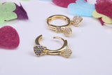 Love Hearts Dropper Earrings, Cubic Zirconia set, Made from Solid 925 Grade Sterling Silver. Yellow Gold Plated
