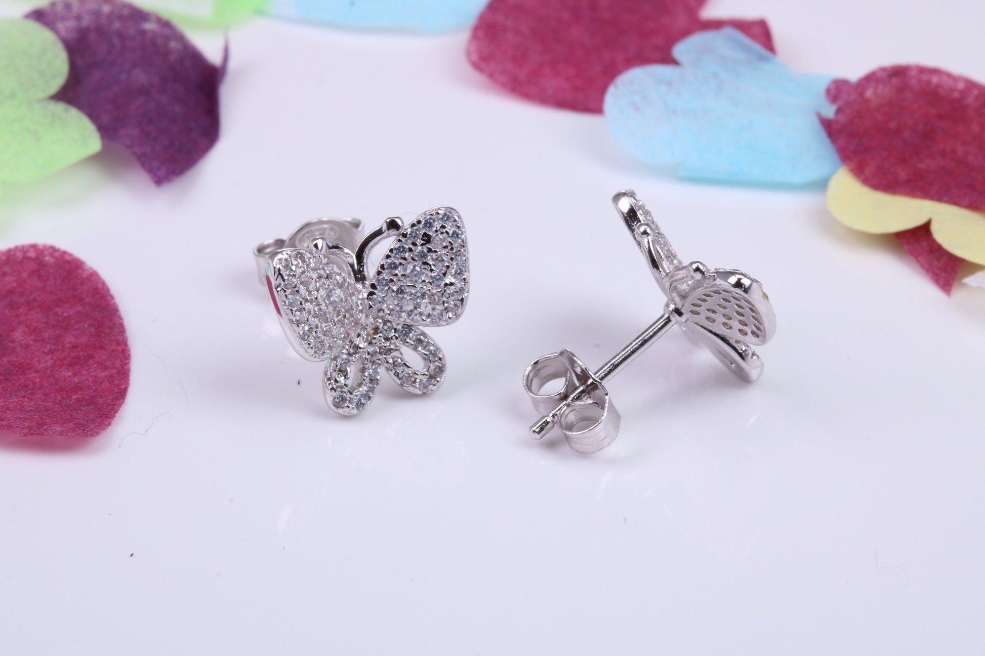 Butterfly Cubic Zirconia set Earrings, Very Dressy, Made from Solid 925 Grade Sterling Silver