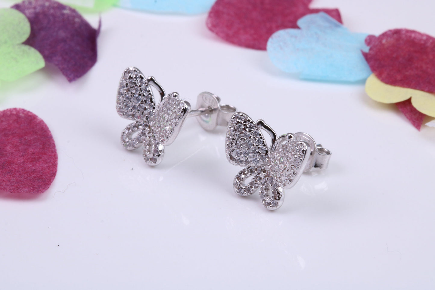 Butterfly Cubic Zirconia set Earrings, Very Dressy, Made from Solid 925 Grade Sterling Silver