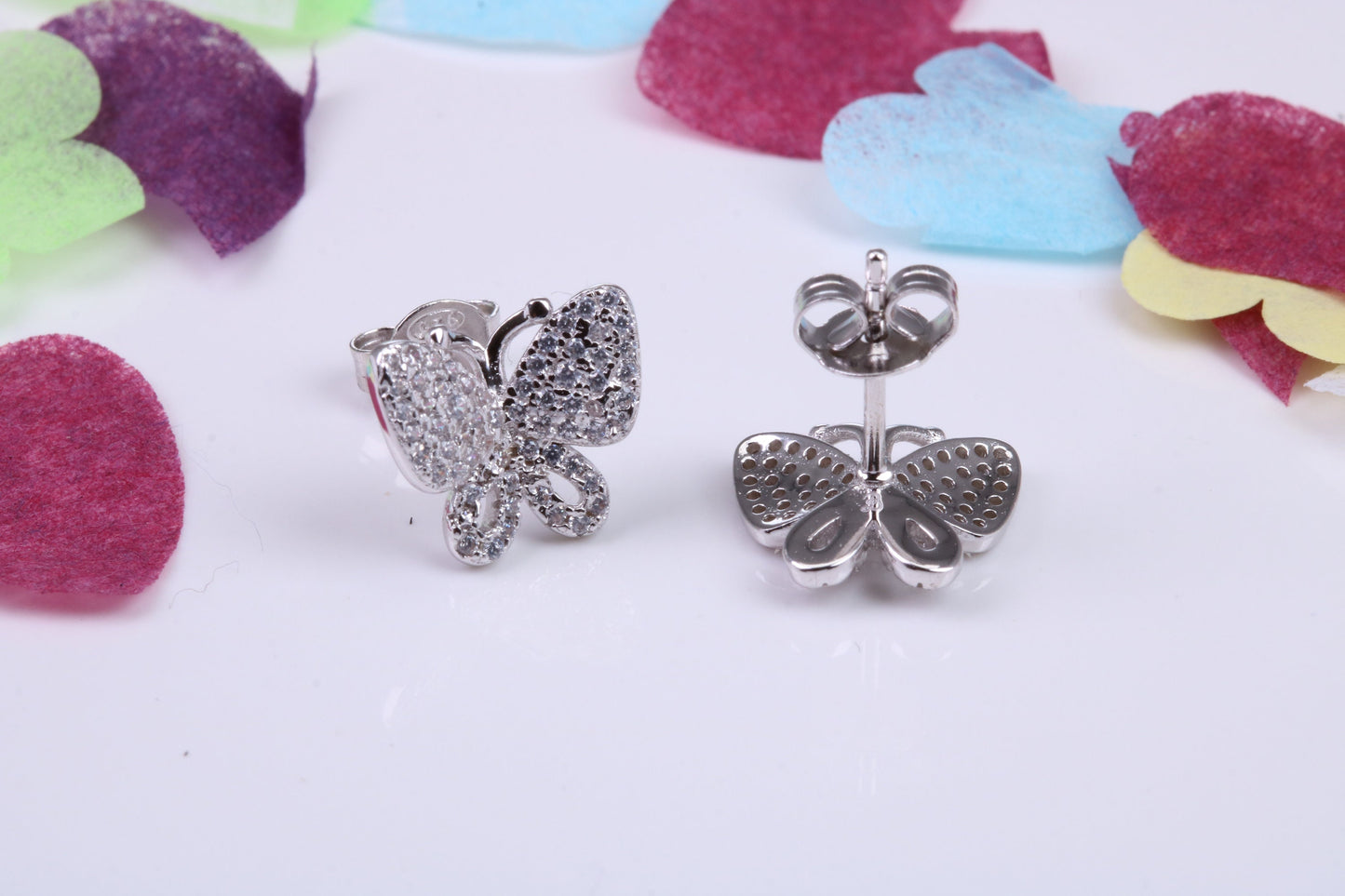 Butterfly Cubic Zirconia set Earrings, Very Dressy, Made from Solid 925 Grade Sterling Silver