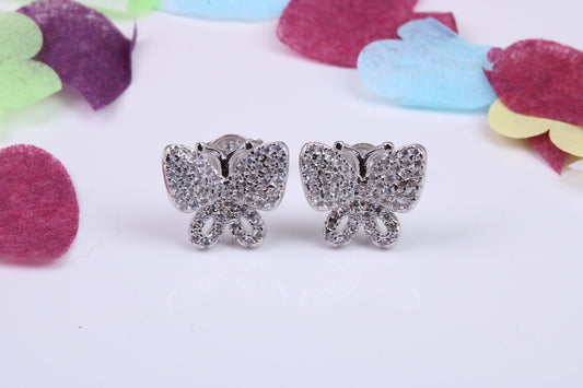 Butterfly Cubic Zirconia set Earrings, Very Dressy, Made from Solid 925 Grade Sterling Silver