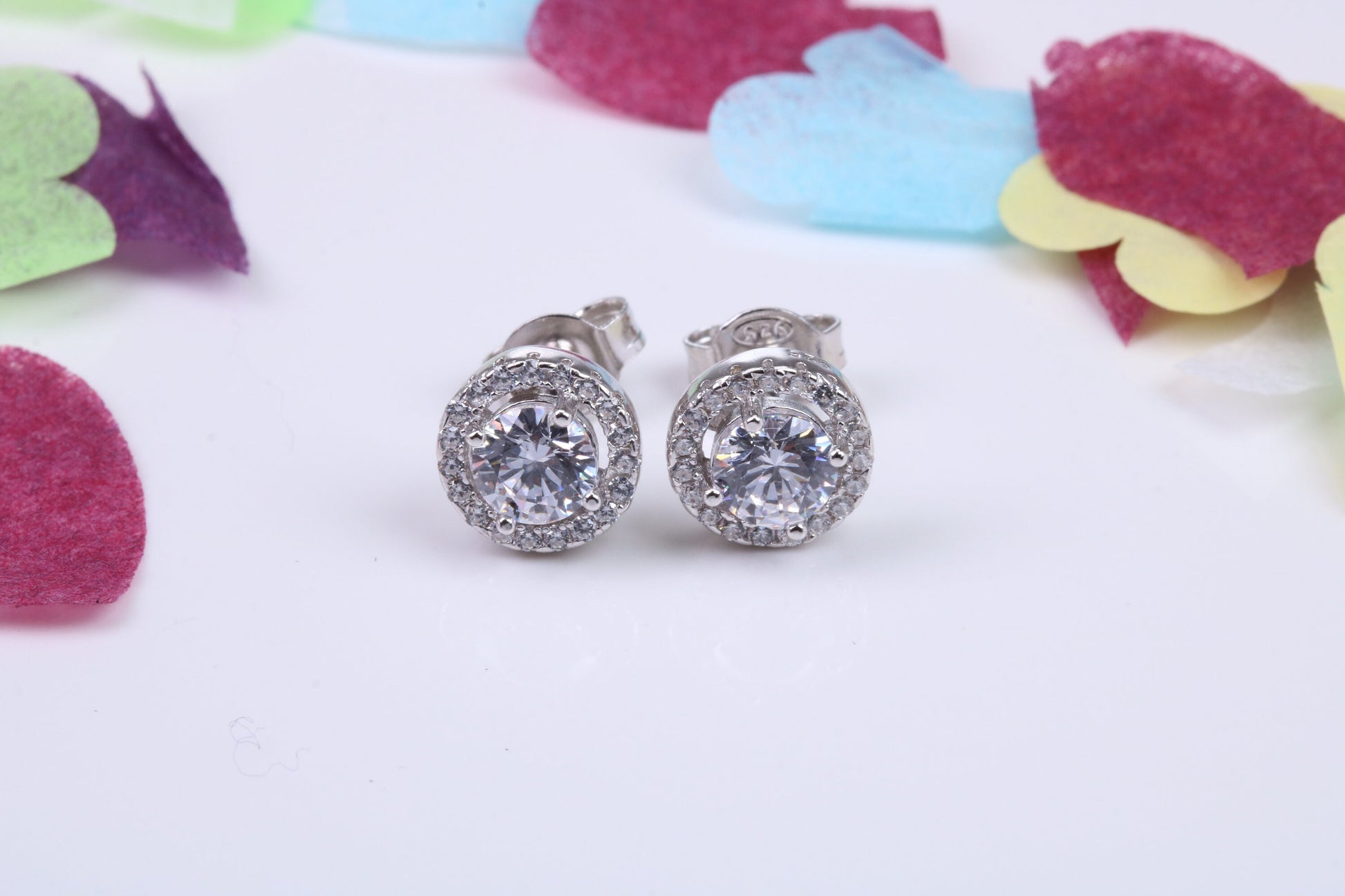 8 mm Round Cluster Cubic Zirconia set Earrings, Very Dressy, Made from Solid 925 Grade Sterling Silver