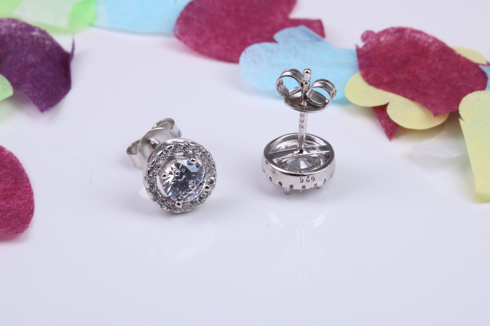 8 mm Round Cluster Cubic Zirconia set Earrings, Very Dressy, Made from Solid 925 Grade Sterling Silver