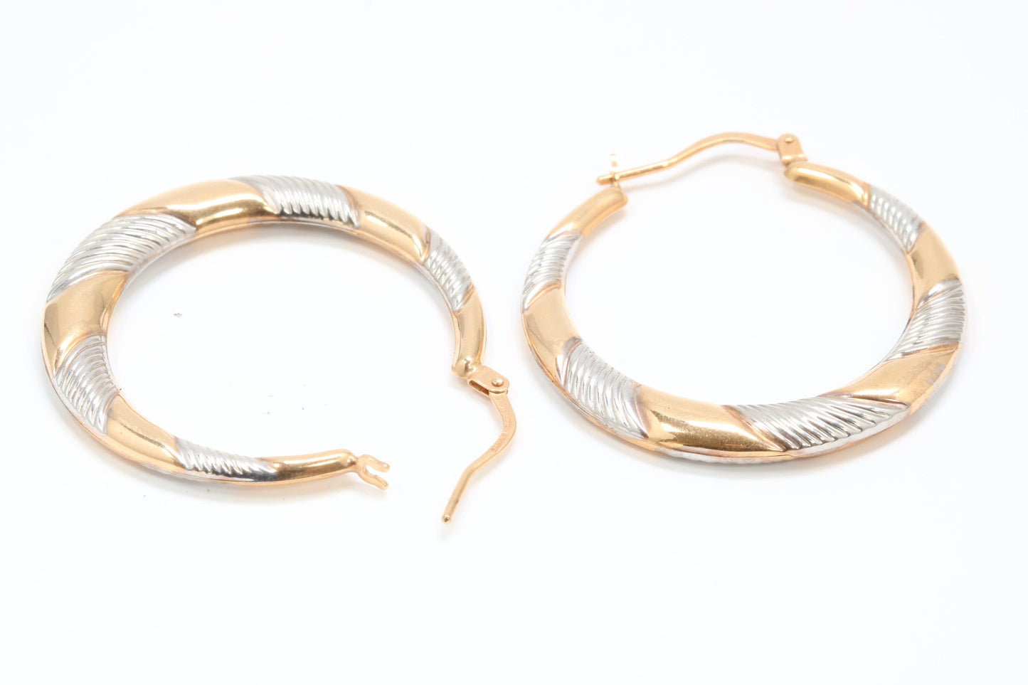 35 mm Round Two Tone Hoop Creole Earrings Made from Solid 9ct Yellow Gold, British Hallmarked