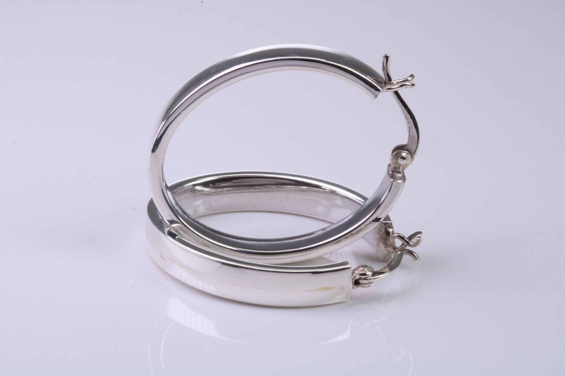 32 mm Long Hoop Creole Earrings Made from Solid 925 Grade Sterling Silver