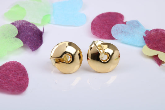 11 mm Round 18ct Yellow Gold Plated Stud Earrings, Made from Solid 925 Grade Sterling Silver