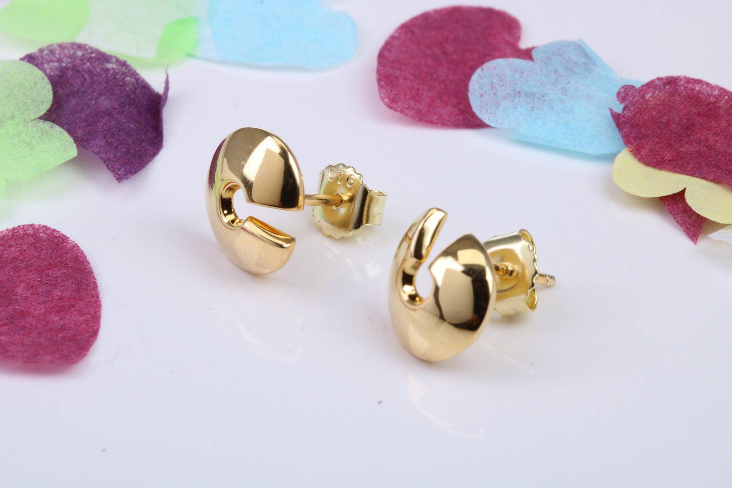 11 mm Round 18ct Yellow Gold Plated Stud Earrings, Made from Solid 925 Grade Sterling Silver