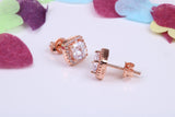 8 mm Square Cluster Cubic Zirconia set Earrings, Very Dressy, Made from Solid 925 Grade Sterling Silver, Rose Gold Plated
