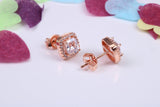 8 mm Square Cluster Cubic Zirconia set Earrings, Very Dressy, Made from Solid 925 Grade Sterling Silver, Rose Gold Plated