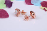 8 mm Square Cluster Cubic Zirconia set Earrings, Very Dressy, Made from Solid 925 Grade Sterling Silver, Rose Gold Plated