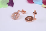 10 mm Round Cluster Cubic Zirconia set Dropper Earrings, Very Dressy, Made from Solid 925 Grade Sterling Silver, Rose Gold Plated