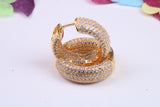20 mm Round Chunky Hoop Earrings, Cubic Zirconia set, Made from Solid 925 Grade Sterling Silver. Yellow Gold Plated