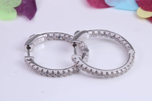 25 mm Round Hoop Cubic Zirconia set Earrings, Very Dressy, Made from Solid 925 Grade Sterling Silver