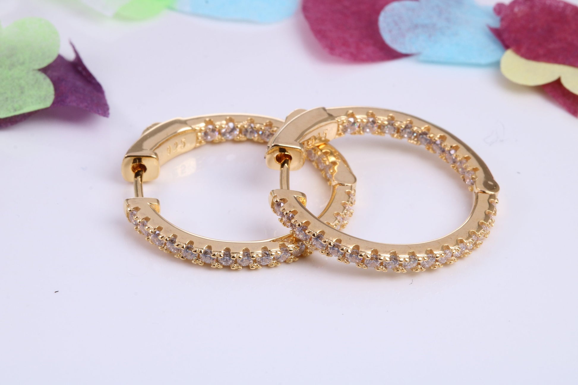 25 mm Round Hoop Cubic Zirconia set Earrings, Very Dressy, Made from Solid 925 Grade Sterling Silver, 18ct Yellow Gold Plated
