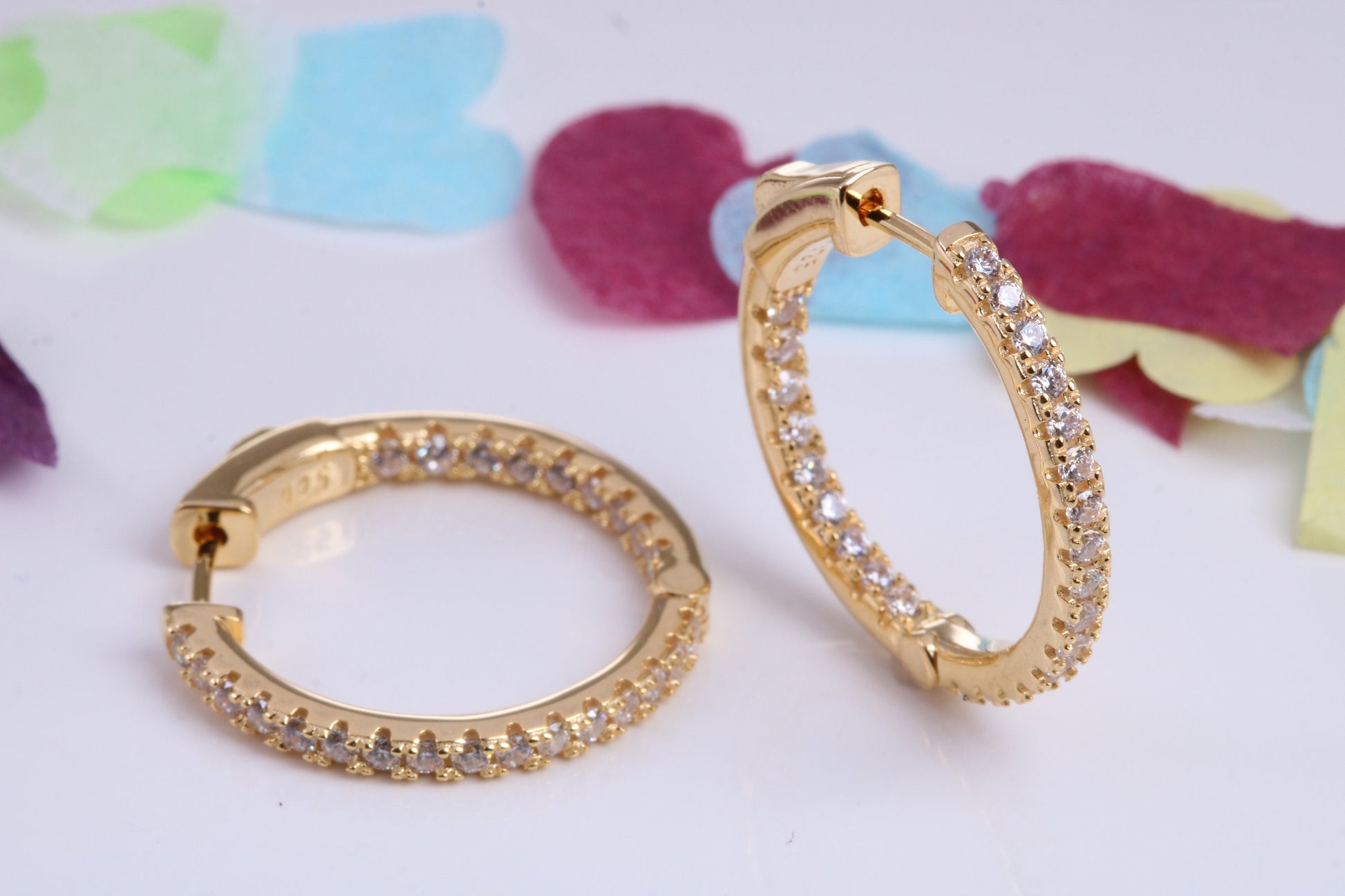 25 mm Round Hoop Cubic Zirconia set Earrings, Very Dressy, Made from Solid 925 Grade Sterling Silver, 18ct Yellow Gold Plated