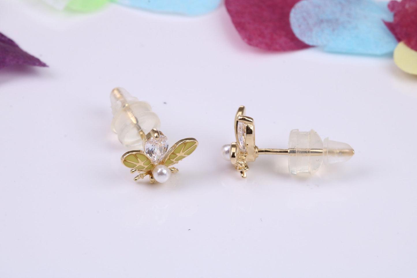 Fly Cubic Zirconia set Earrings, Very Dressy, Made from Solid 925 Grade Sterling Silver, Yellow Gold Plated