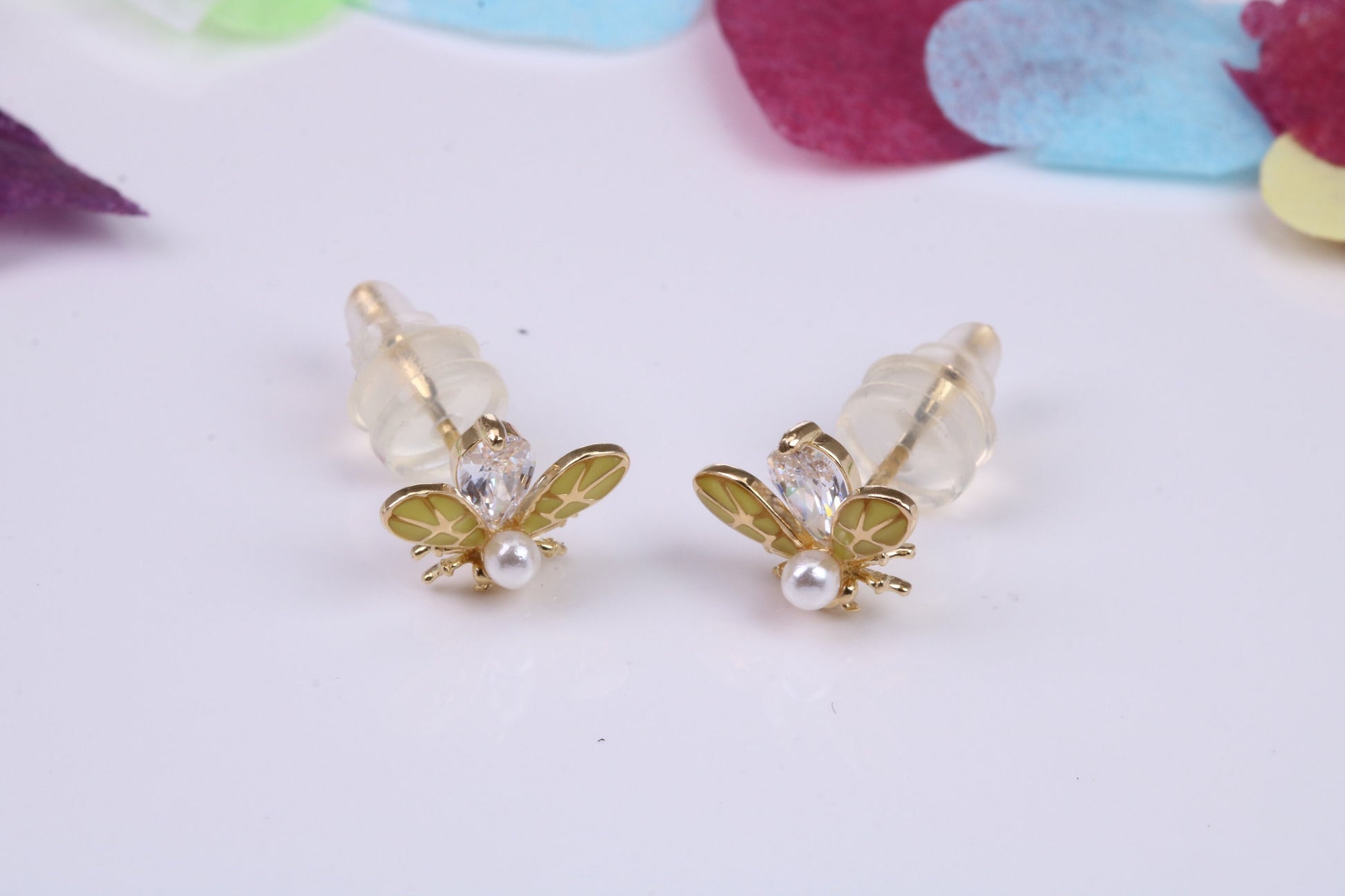 Fly Cubic Zirconia set Earrings, Very Dressy, Made from Solid 925 Grade Sterling Silver, Yellow Gold Plated